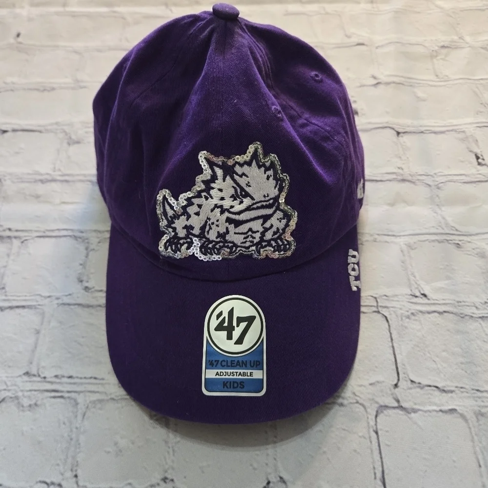 TCU Sequince Outlined Horned Frogs Purple Baseball Cap Size:Kids